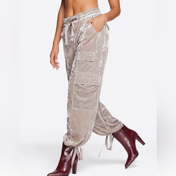 Jessica Simpson Velvet Cargo Pant Plus Size 3X Pearl Grey Drawstring Pockets NEW - Picture 4 of 16